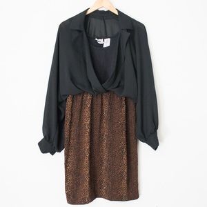 Leslie Fay Dresses | Vintage 90's Black & Brown Animal Print Dress | Size 12